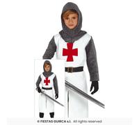 FIESTAS GUIRCA | Children's Templar Knight Costume (7-9 years) - Hood, Tunic, Belt and Trousers - Medieval Costumes for Halloween, Carnival and Knight Parties - Ideal for Children - White and Grey
