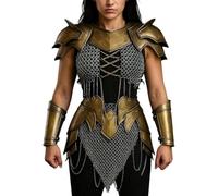 Medieval Knight Female Chainmail Costume Steel Women Gorget Pauldron Armor Lady Warrior Arm Bracers Tassets LARP Cosplay Gothic Women Chainmail suit