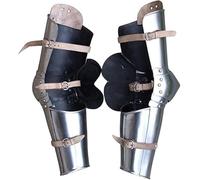 Medieval Knight Full Arm Armor Set, Steel Rerebrace, Vambrace and Elbow Cops, Silver and Black with Leather Straps, Battle Ready Costume Armor