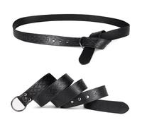 Medieval Knight Genuine Leather Belt, Mens Viking Embossed Renaissance Costume Accessory, Viking Leather Belt for Men Black, 120 cm