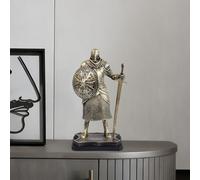 Medieval Knight in Armor Statue Warrior Figurine with Ornate Weapon Vintage Collectible Resin Sculpture for Home Decor Office Shelf Living Room Bedroom Table Desk Bookshelf Gift for History Buffs