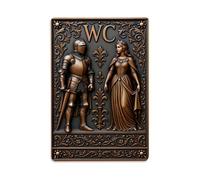 Medieval Knight & Lady WC Sign Retro Tin Metal Sign, Vintage Wall Decor for Home Bar, Cafe, Metal Poster 8x12 Inch