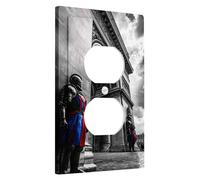 Medieval Knight Light Switch Cover Plates/Outlet Covers, Dark Gray Armor with Red and Blue Accents for Home Decor, Thermoplastic Wall Plates, Standard Size Single Duplex Outlet