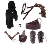 Medieval Knight Outfits Accessory Set for Men Medieval Cape with Hood Belt and Bracers Belt Bag Sword Holster and Potion Bottles Shoulder Armour Carnival Gothic Carnival, brown, One Size