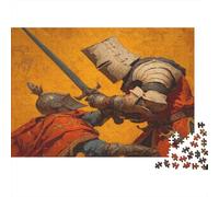 Medieval Knight Raising His Spear Rätsel Für Erwachsene |oil Painting Style| Familienspaß-Puzzles 1000pcs (75x50cm) Erwachsene