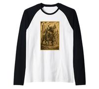Medieval Knight Riding a Minotaur Fantasy Art Surreal Rider Raglan Baseball Tee