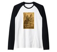 Medieval Knight Riding a Persian Cat Rider Surreal Feline Raglan Baseball Tee