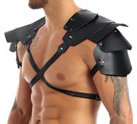 Medieval Knight Shoulder Armor PU Leather Viking Warrior Chest Harness Adjustable Gladiator Shoulder Pauldron Armor Steampunk Arm Guards Halloween Cosplay Party Fancy Dress Costume for Adults