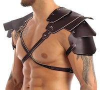 Medieval Knight Shoulder Armor PU Leather Viking Warrior Chest Harness Adjustable Gladiator Shoulder Pauldron Armor Steampunk Arm Guards Halloween Cosplay Party Fancy Dress Costume for Adults