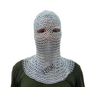 Medieval Knight Silver Eyes Chainmail Coif Armor Hood Battle Ready Chain Mail Renaissance Viking LARP Costume, Silver, Adult