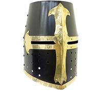 Medieval Knight Templar Crusader Helmet Black Brass Finish Rustic Vintage Medieval Home Decor Halloween Costume Display Collectible Gift