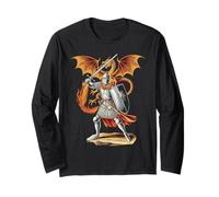 Medieval Knight with Sword and Dragon Shield Long Sleeve T-Shirt