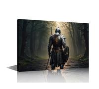 Medieval Knight with Sword Wall Decorations for Living Room Mystic Fantasy Battle Pictures 1 Piece Canvas Wall Art Modern Artwork Home Decor Framed and Stretched Ready to Hang 18x12 in