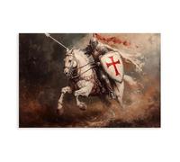 Medieval Knights Templar Riding Scene Painting Canvas Poster Wall Art Decor Print Picture Paintings for Living Room Bedroom Decoration 12x18inch(30x45cm)