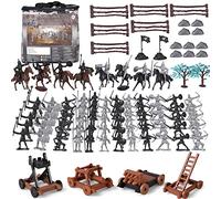 Medieval Knights Toys 110PCS Ancient Soldier Warriors Figures Toy Army Men Action Figure Playset Plastic Military Base Set Toy with Cavalry Arrow Tower Storage Bag for Boys Girls Kids