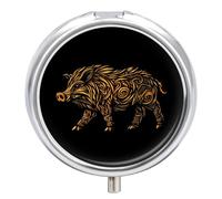 Medieval Knot Wild Boar Pill Box 3 Compartment Small Portable Medicine Case Pill Organizer for Pocket Purse