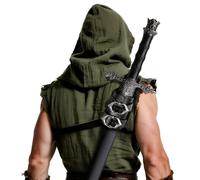 Medieval Leather Back Sword Shoulder Frog - Adjustable Sheath Holster Renaissance Warrior Man Costume Accessory, Black-1, One size
