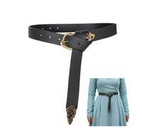 Medieval Leather Belt Brass Buckle - Black 40"