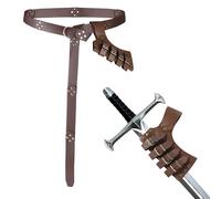 Medieval Leather Belt Costume with Sword Holster Dagger Frog Holder Set Pirate Cosplay Belt Halloween Warrior Knight Costume Sword Dagger Frog Case LARP Blade Sheath Holder Viking Horn Waist Belts