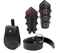 Medieval Leather Belt Leather Waist Pack Coin Purse and Medieval Arm Bracer Wrist Guard for Men Halloween Music Festival