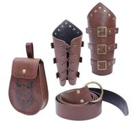 Medieval Leather Belt Leather Waist Pack Coin Purse and Medieval Arm Bracer Wrist Guard for Men Halloween Music Festival