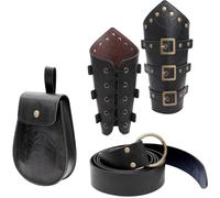 Medieval Leather Belt Leather Waist Pack Coin Purse and Medieval Arm Bracer Wrist Guard for Men Halloween Music Festival
