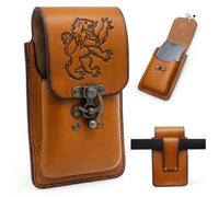 Medieval Leather Belt Pouch with Embossed Lion Crest - Viking Renaissance Waist Bag with Antique Metal Closure for Reenactment, LARP, Cosplay, Ren Fair