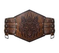 Medieval Leather Belt Viking Embossed Wide Waist Belt Vintage Knight Leather Belt Nordic Three-layer Belt for Men Women LARP Cosplay (Brown B)