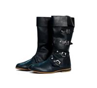 Medieval Leather Boots Mens Leather Shoes Black 4-Buckle Handmade Design Renaissance Design Fantasy SCA LARP Pirate Costume Reenactment Footwear Ren-Faire Footwear Cosplay Riding Shoes, Black, 4 UK