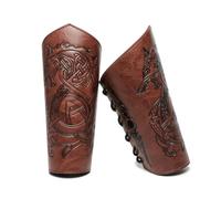 Medieval Leather Bracers Dragon Embossed Viking Leather Bracers Leather Arm Armer Cuff Leather Gauntlet Costumes Accessories, Dragon Leather Bracers-light Brown, common