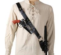 Medieval Leather Shoulder Sword Frog Strap Double Sword Holster Knights Pirate Scabbard Dagger Holder Waist Belt