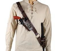 Medieval Leather Shoulder Sword Frog Strap Double Sword Holster Knights Pirate Scabbard Dagger Holder Waist Belt