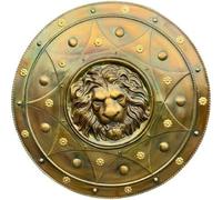 Medieval Lion face Shield Durable Round Metal Battle Shield for Cosplay LARP Halloween Wall Art Decor Display Warrior Knight Antique Finish