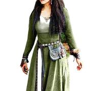 Medieval Long Sleeve Maxi Dress Women Robe Vintage Fairy Elven Dress Renaissance Celtic Viking Gothic Clothing Fantasy Ball -Green,M