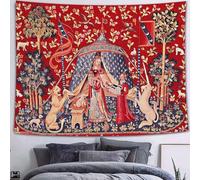 Medieval Maiden Tapestry European Royal Princess Tapestry Bohemian Mandala Tapestry, 60x40 Inches Soft Flannelette, Lady and Unicorn for Living Room Bedroom Dorm(#1,100x90inch)