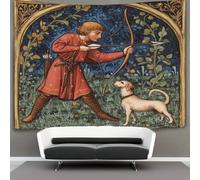 Medieval Man with Bow And Arrow Tapestry Dog Gothic Style Painting Tapestries 3D Wall Hanging Home Decorations for Room 180cmx230cm