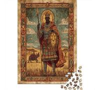 Medieval Manuscript Illustration,Puzzles African Warrior Gemusterte Nachhaltige Puzzles Für Erwachsene Hochwertige Holzspielpuzzles 38x26cm/1000pcs