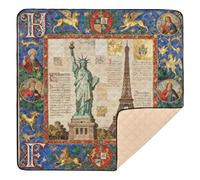 Medieval Manuscript Statue of Liberty & Eiffel Tower Cute Foldable Baby Playmat for Indoor Outdoor Non-Toxic Tummy Time Mat for Baby Toddler Infant, 50'' x 50''