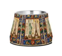 Medieval Manuscript Statue of Liberty & Eiffel Tower Dogs Food Bowls Enhanced Stainless Steel Pets Dish Bowl for Slow Feed Dogs Comfort Feeding