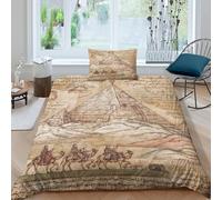 Medieval Manuscripts Printed Duvet Cover Set 3 Piece Microfiber Quilt Cover 3D Pyramids of Giza during The Abbas Dynasty Patterned Easy Care Bedding Set - Shrink & Fade Resistant Single（135x200cm）
