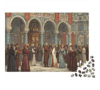 Medieval Masquerade Illustration,Rätsel Für Erwachsene 1000pcs (75x50cm),Herausforderungsspiele Byzantine Architectural Style