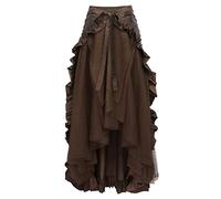 Medieval Maxi Skirt Lace Asymmetrical Skirt Black Women's Gothic Steampunk Skirt Victorian Gothic Skirt Vintage Punk Skirt Long Renaissance Skirts Cosplay Costume Party Dress, brown, L