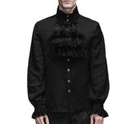 Medieval Men's Blouse with Ruffled Detail Gothic Victorian Renaissance Top (2XL Black)