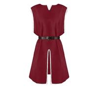 Medieval Men's Knight Tunic Costume Crusader Templar Fancy Dress LARP Cosplay Pirate Shirts Lace Up Renaissance Cuff Ruffle Tee Top Halloween Party Gown, O wine, XXL