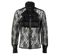 Medieval Men's Lace Shirt Pirate Costume Long Sleeve Frill Perspective Sexy Vintage Casual Vampire Chic Cut Victorian Gothic Halloween Courtyard Cosplay Carnival Top