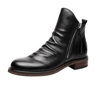 Medieval Mens Leather Boots, Western Ankle Boots Men, Mens Boot with Zipper Lightweight Waterproof Oxfords Laceless Boot Retro Leisure Footwear Durable Orthopedic Formal Barefoot Black