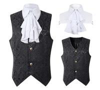 Medieval Men's Ruffled Collar Jacket Costume Halloween Jacquard Top Renaissance Classic Buttons Chic Sleeveless Top for Punk Goth Cosplay Vintage Victorian Court