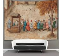 Medieval Miniature Painting Tapestry Wall Hanging Villagers Watching A Cricket Match Art for Bedroom Living Room Dorm Decor 100cmx150cm
