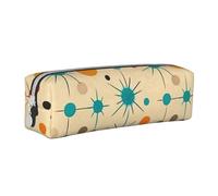 Medieval Modern Atomic Retro Pencil Case Portable Cylindrical Pencil Pouch with Zipper Leather Cosmetic Pouch Bag