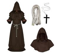 Medieval Monk Robe Priest Robe Halloween Cosplay Costume Cloak, Coffee, Large